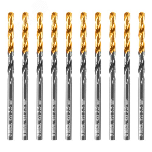 Сверло по металлу, 3,5 мм, HSS-Tin, Golden Tip, 10 шт. - фото 1