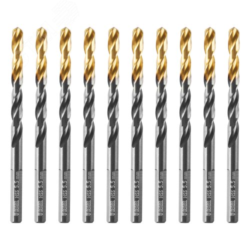 Сверло по металлу, 5,5 мм, HSS-Tin, Golden Tip, 10 шт. - фото 1