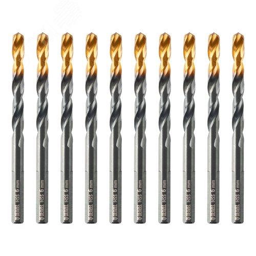 Сверло по металлу, 6 мм, HSS-Tin, Golden Tip, 10 шт. - фото 1