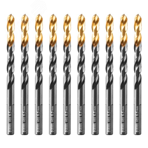 Сверло по металлу, 6,5 мм, HSS-Tin, Golden Tip, 10 шт. - фото 1