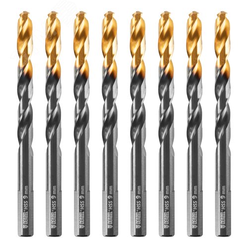 Сверло по металлу, 9 мм, HSS-Tin, Golden Tip, 8 шт. - фото 1