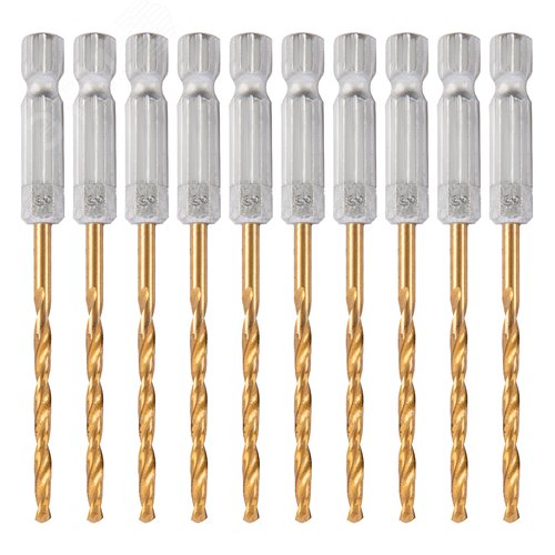 Сверло по металлу, 3 мм, HSS, нитридтитановое покрытие, 6-гранный хвостовик - фото 1