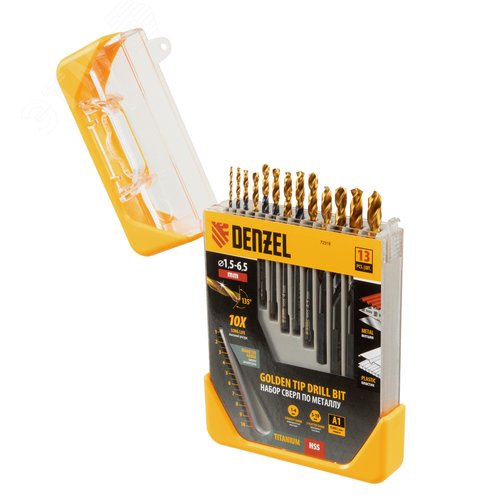 Набор сверл по металлу, 1,5-6,5 мм, HSS-Tin, Golden Tip, 13 шт - фото 1