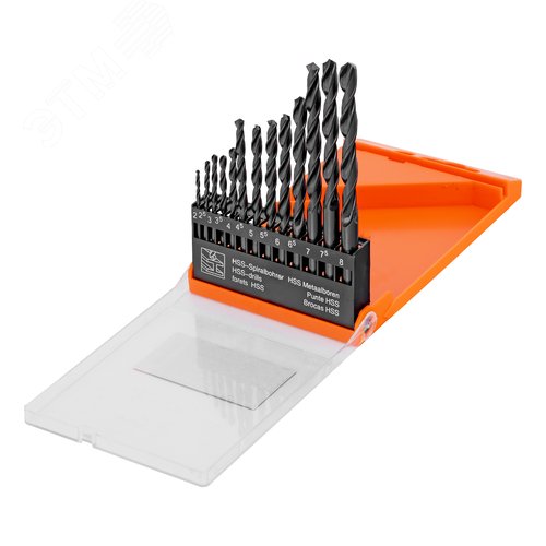 Набор сверл по металлу, 2-8 мм (через 0,5 мм), HSS, 13 шт.цилиндрический хвостовик - фото 1