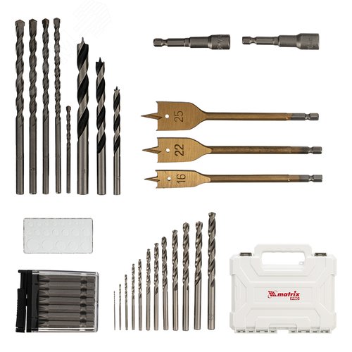 Набор сверл комб.,мет.1-6,5мм,бет.4-8мм,дер.4-10мм,перк, бит.20шт,адап,гол.2шт,зенк,50пр. - фото 1