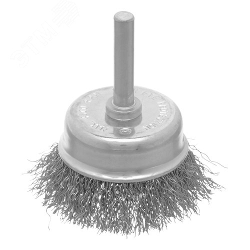 Щетка для дрели, 50 мм, чашка со шпилькой 6 мм, витая проволока, 0,3мм - фото 1