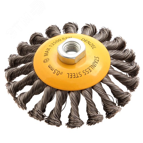 Щетка для УШМ, 125 мм, М14, Тарелка, крученая нержавеющая проволока 0,5 мм - фото 1