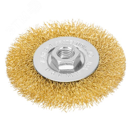 Щетка для УШМ, 100 мм, М14, плоская, латунированная витая проволока - фото 1