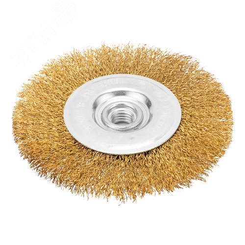 Щетка для УШМ, 125 мм, М14, плоская, латунированная витая проволока - фото 1