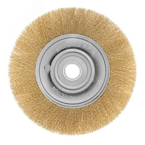 Щетка для УШМ, 200 мм, посадка 22,2 мм, плоская, латунированная витая проволока - фото 1