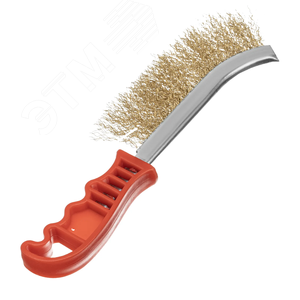 Щетка металлическая латунированная, пластиковая ручка - фото 3