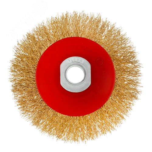 Изображение товара Щетка для УШМ, 100 мм, М14, тарелка,латунированная витая проволока (шт)