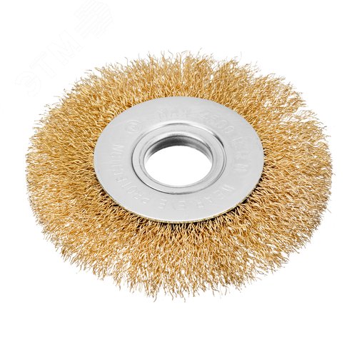 Щетка для УШМ, 100 мм, посадка 22,2 мм, плоская, латунированная витая проволока - фото 2