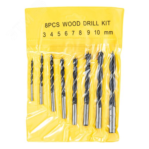 Набор сверл по дереву, 3-4-5-6-7-8-9-10 мм, 8 шт. цилиндрический хвостовик - фото 2