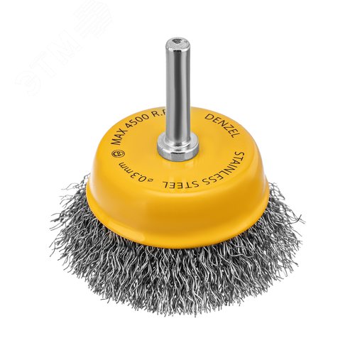 Щетка для дрели, 65 мм, Чашка, со шпилькой , нержавеющая витая проволока - фото 1