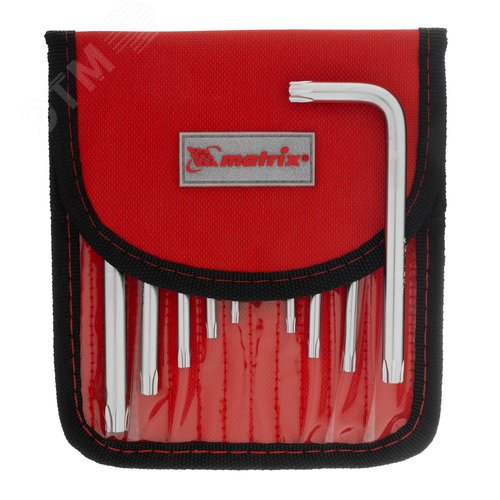 Изображение товара Набор ключей имбусовых TORX-TORX Tampered, 9 шт., T10-T50, CrV, короткие, сатин., чехол (шт)