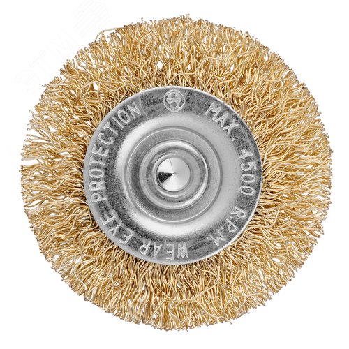 Щетка для дрели, 50 мм, плоская со шпилькой, латунированная витая проволока - фото 3