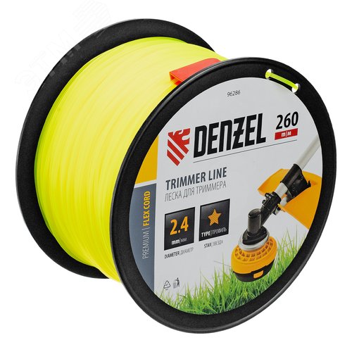 Леска для триммера звезда, 2,4мм х 260м, на DIN катушке FLEX CORD - фото 1