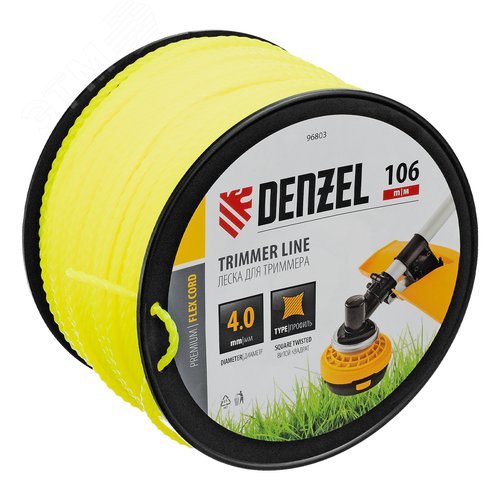 Леска для триммера витой квадрат, 4,0мм х 106м, на DIN катушке FLEX CORD - фото 1
