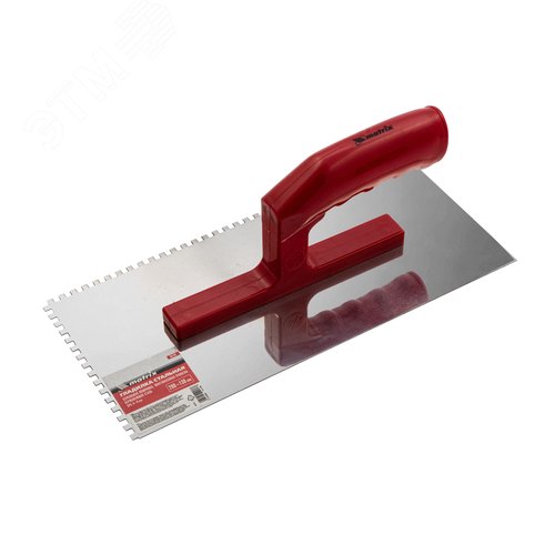 Изображение товара Гладилка из нерж.стали, 280 х 130 мм, зеркальная полировка, пластмас. ручка, зуб 4 х 4 мм (шт)