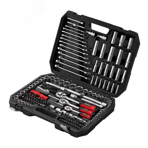 Набор инструментов, 1/2, 3/8, 1/4, пластиковый кейс 215 предм. - фото 1