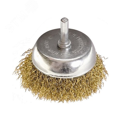 Щетка для дрели, 50 мм, чашка со шпилькой, латунированная витая проволока - фото 2