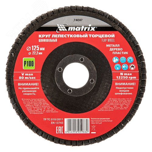 Круг лепестковый торцевой, P 100, 125 х 22,2 мм - фото 1