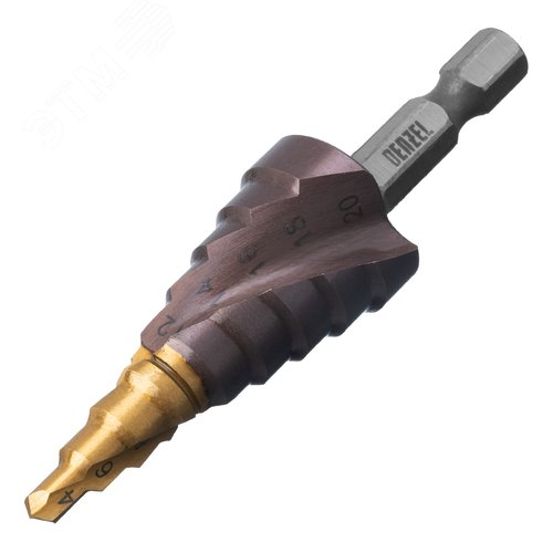 Сверло ступенчатое 4-6-8-10-12-14-16-18-20 мм, Р6М5К5, 6-гр. хвостовик - фото 1