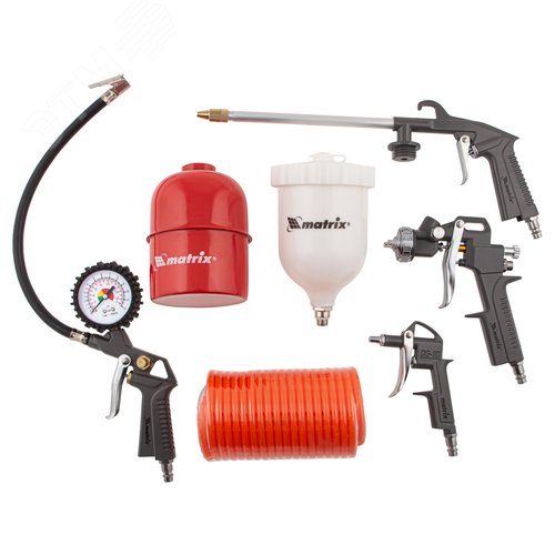 Изображение товара Набор пневмоинструмента, 5 предметов, быстросъемное соед., краскорасп. с верхним бачком (набор)