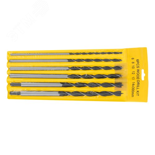 Набор сверл по дереву, 6-8-10-12-13-14 мм, L 300 мм, 6 шт., цилиндрический хвостовик - фото 2