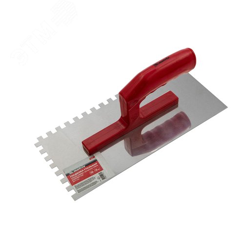 Изображение товара Гладилка из нерж.стали, 280 х 130 мм, зеркальная полировка, пластмас. ручка, зуб 8 х 8 мм (шт)