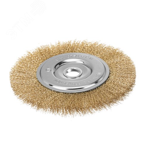 Щетка для УШМ, 200 мм, посадка 22,2 мм, плоская, латунированная витая проволока - фото 2