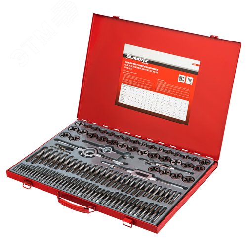 Изображение товара Набор метчиков и плашек М2-М18, 110 шт. метал. кейс (шт)