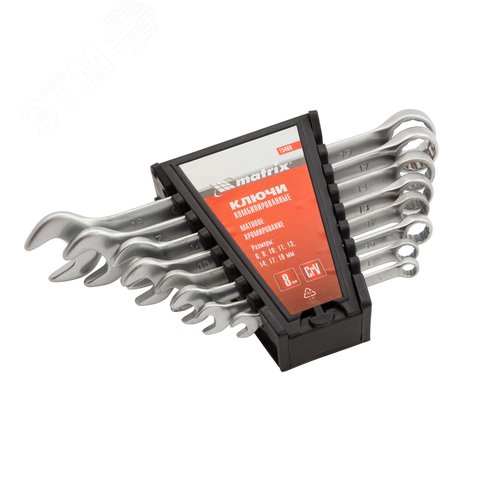 Изображение товара Набор ключей комбинированных, 6 - 19 мм, 8 шт., CrV, матовый хром (шт)