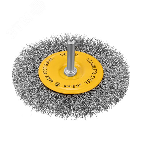 Щетка для дрели 100 мм, Плоская, со шпилькой, нержавеющая витая проволока - фото 1