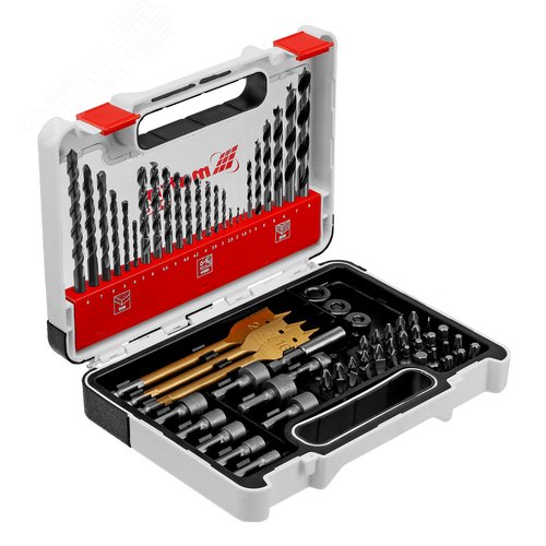 Набор сверл комб.,мет.1-6мм,бет.3-8мм,дер.3-8мм, перки,бит.30шт,адап.,голов.8шт,71пр., PRO - фото 2