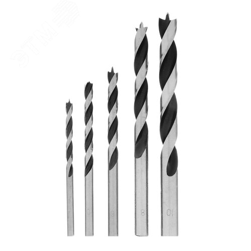 Набор сверл по дереву, 4-5-6-8-10 мм, 5шт., цилиндр. хвостовик, пластиковый кейс - фото 2