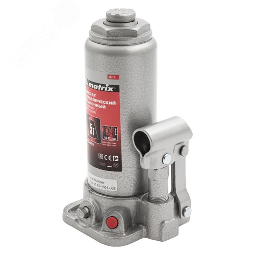 Изображение товара Домкрат гидравлический бутылочный, 5 т, h подъема 216-413 мм (шт)