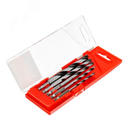 Набор сверл по дереву, 4-5-6-8-10 мм, 5шт., шестигран. хвостовик, пластиковый кейс - фото 2