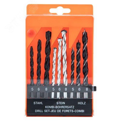 Набор сверл по бетону 5-6-8 мм, металлу 5-6-8 мм, дереву 5-6-8 мм, 9 шт. цилин. хвостовик - фото 2