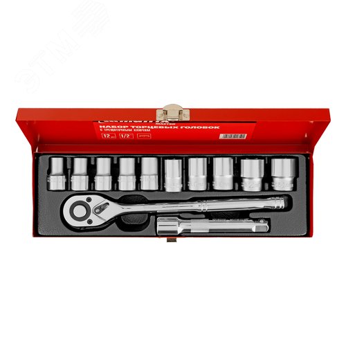 Набор торцевых головок, 1/2', головки 10 - 24 мм, с трещот. ключом, 12 предметов - фото 2