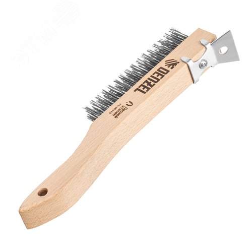 Щетка зачистная 4-х рядная, проволока из нержавеющей стали с деревянной ручкой скребок, EFP - фото 2