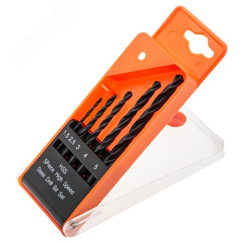 Набор сверл по металлу, 1,5-2,5-3-4-5 мм, HSS, 5 шт., пласт. бокс, цилинд. хвостовик - фото 2