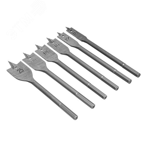 Набор сверл перовых по дереву, 10-12-16-18-20-25 мм, 6 шт. 6-гранный хвостовик - фото 2