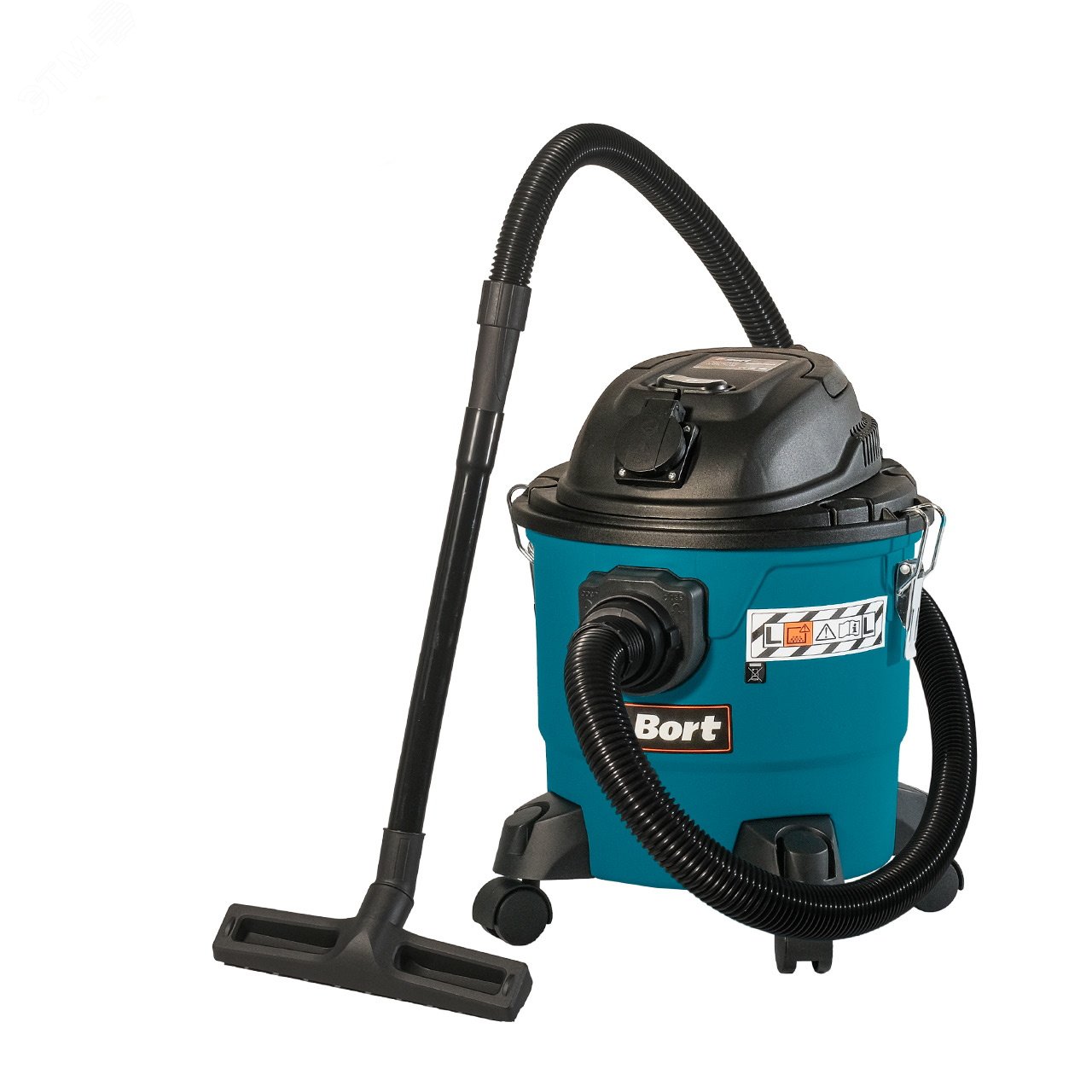 Изображение товара Строительный пылесос BORT BSS-1215-P с байпасным мотором и розеткой 2000 Вт