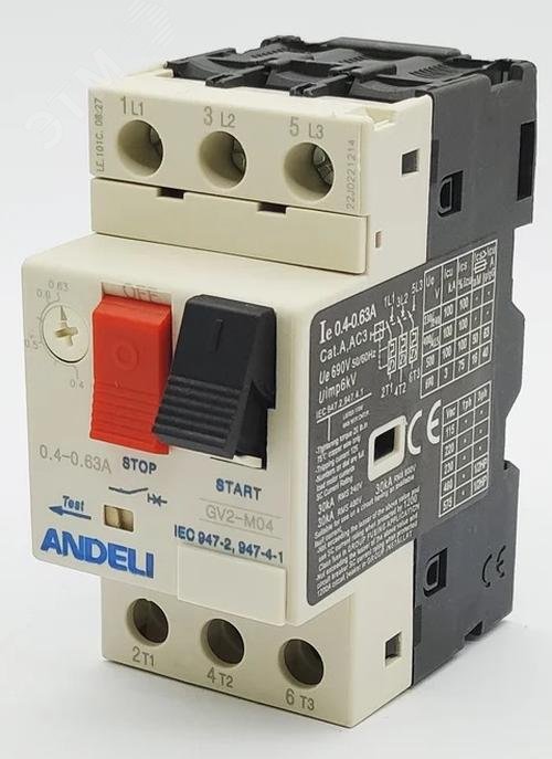 Изображение товара Пускатель GV2-M04 0.4А~0.63А кнопочный автомат защиты электродвигателя