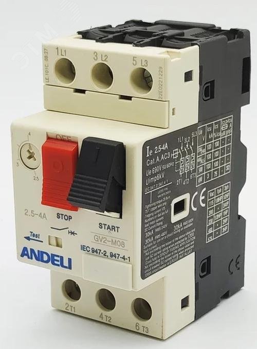 Изображение товара Пускатель ANDELI GV2-M08 2.5А~4А с термомагнитным расцепителем