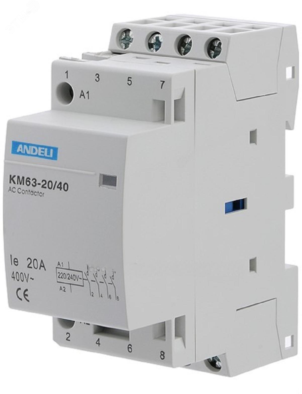 Изображение товара Модульный контактор КМ63-20/40 4No 4P 20A ANDELI Китай