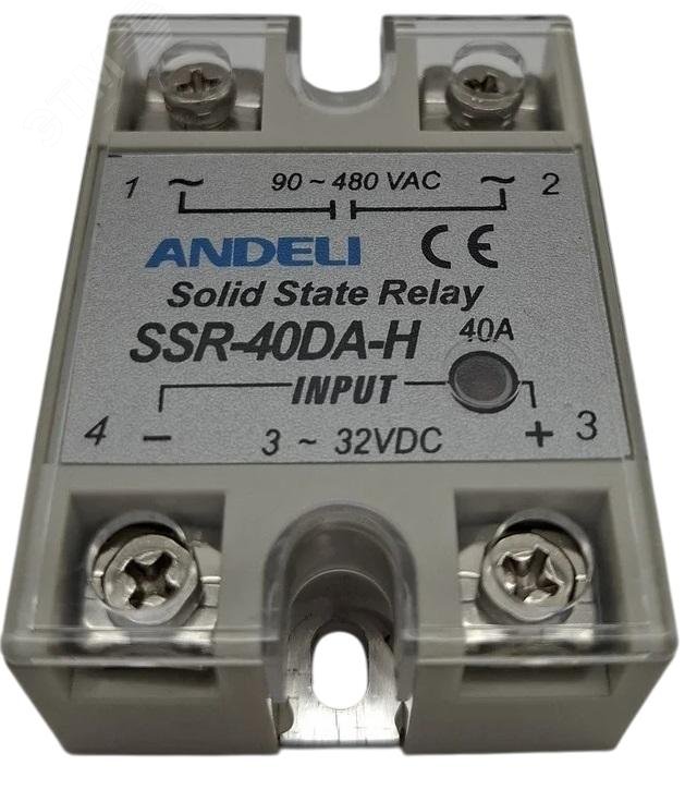 Изображение товара Твердотельное реле SSR-40DA-H 40А управление 3-32V DC 90-480V AC