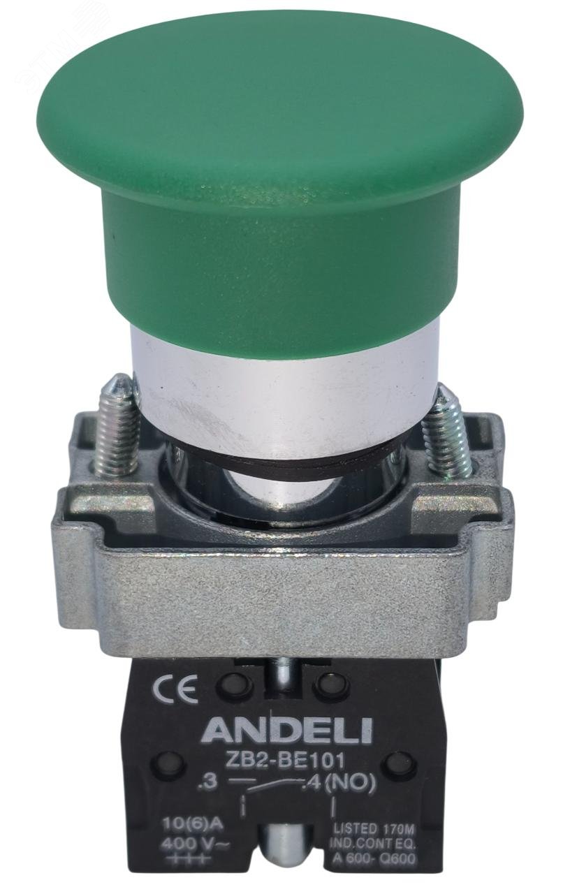 Изображение товара Кнопка xb2-bc31 грибок без подсветки зеленый 1но ANDELI Китай